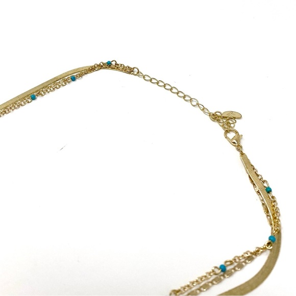 New Free People Everything I Wanted Layered Necklace Gold Blue Stones Turquoise - Picture 9 of 11